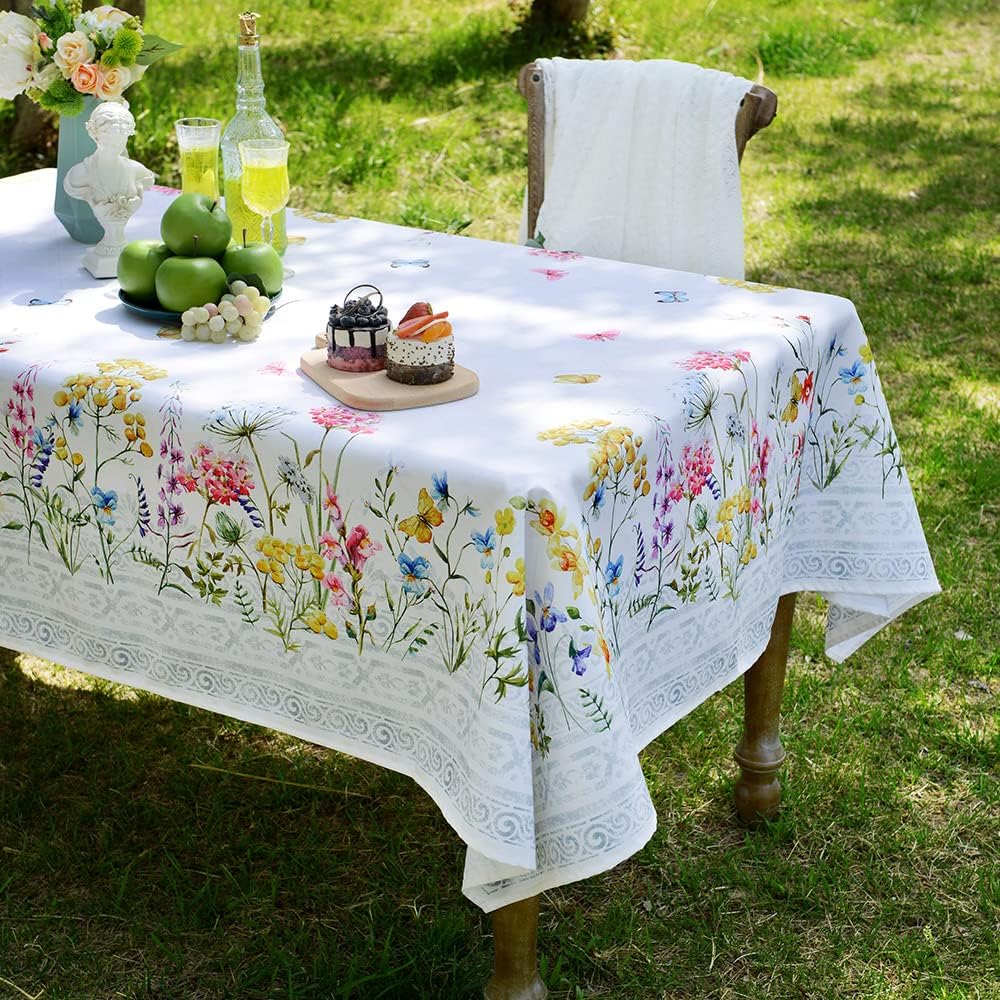 52 x 70 Inch Wildflower Tablecloth – Rectangular, Waterproof, Stain-Resistant – Garden Style
