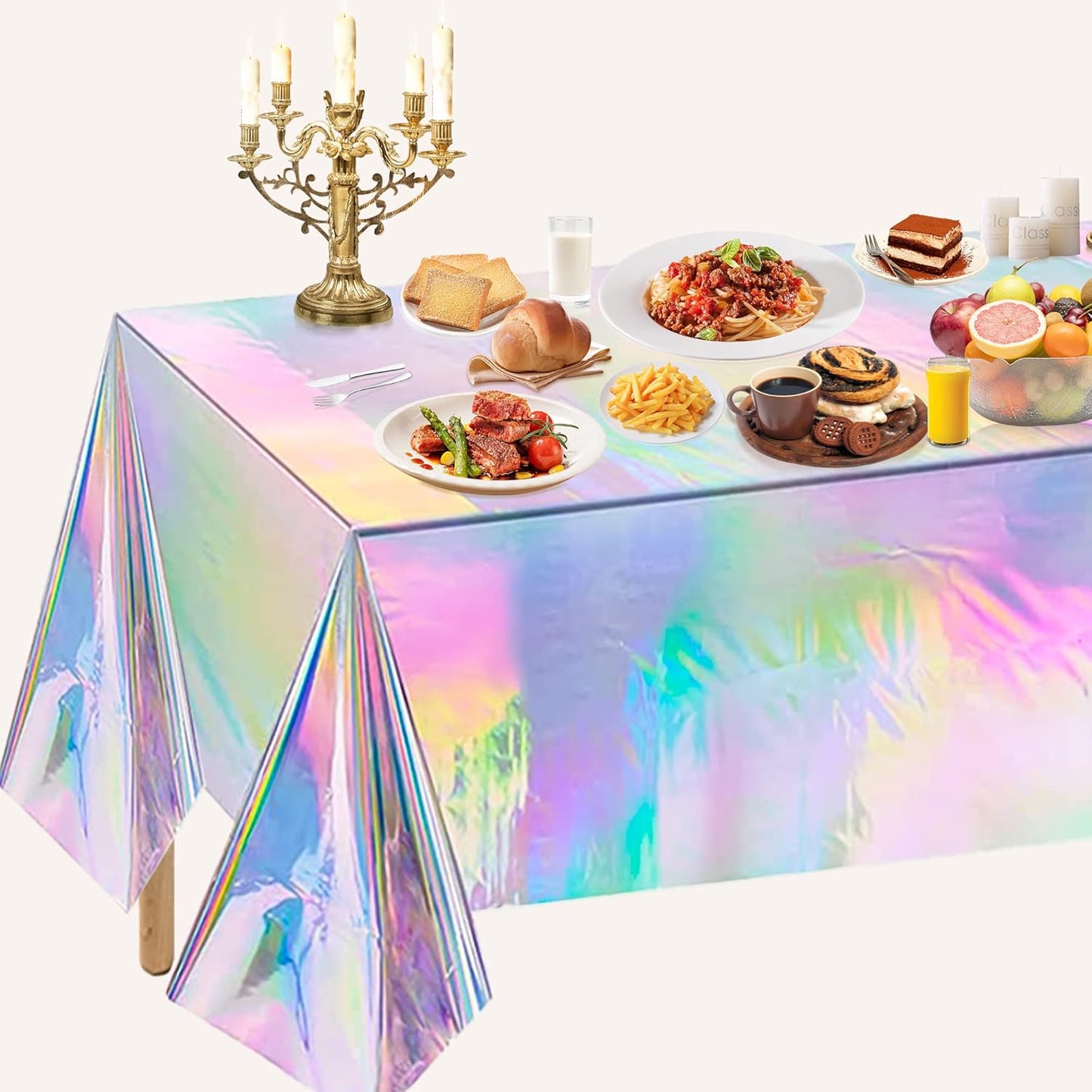 Holographic Rainbow Plastic Tablecloth – 108 x 54 Inch – Iridescent Party Decoration for Birthday, Wedding, Events