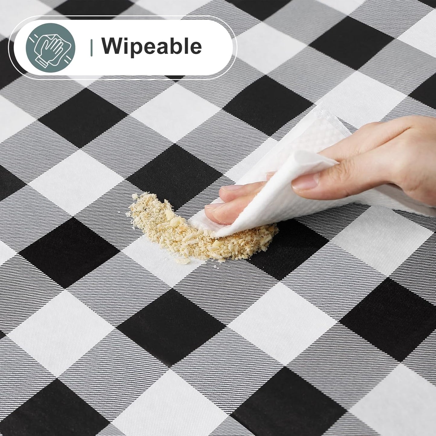 Classic Black and White Checkered Tablecloth – 60x84 Inch Rectangular – Waterproof, Wrinkle-Free