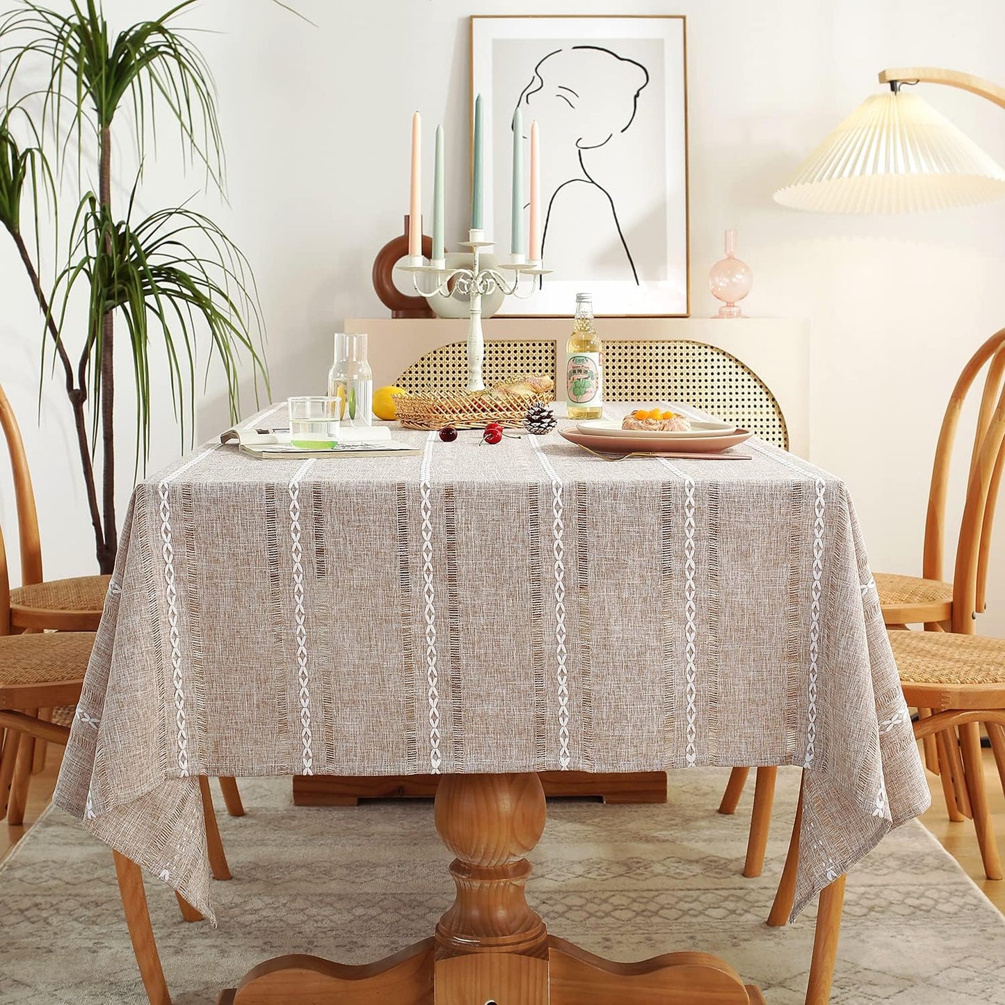 60 x 84 Inch Rustic Faux Linen Tablecloth – Water-Resistant Farmhouse Style – Rectangular Dining Table Cover