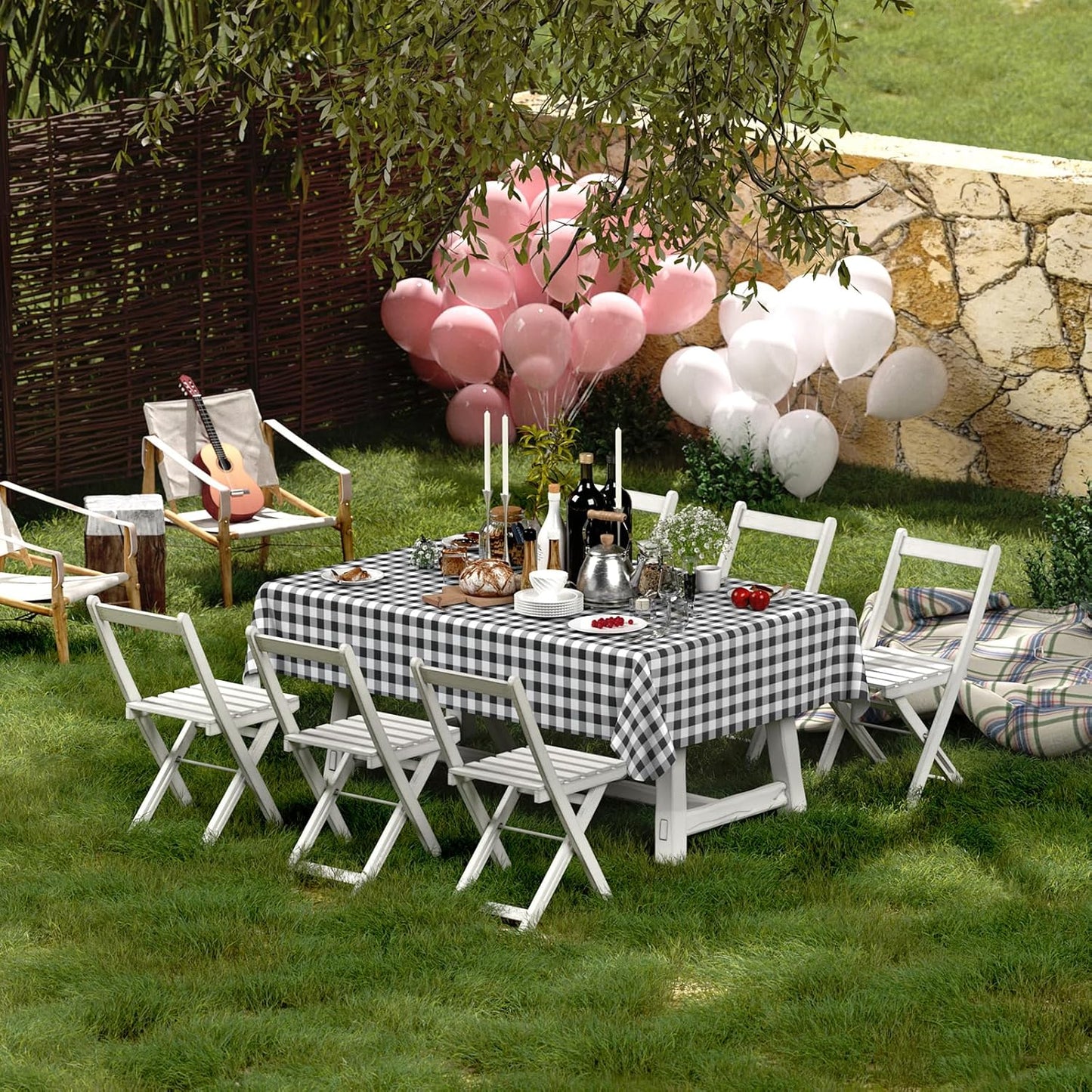 Classic Black and White Checkered Tablecloth – 60x84 Inch Rectangular – Waterproof, Wrinkle-Free