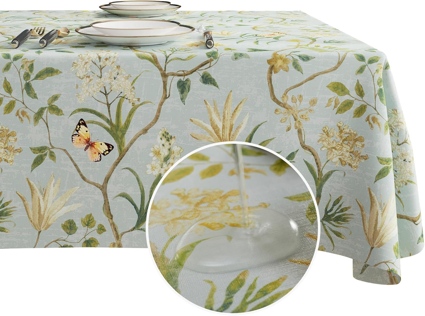 Waterproof Floral Tablecloth with Butterfly Design – Spill-Resistant Table Cover