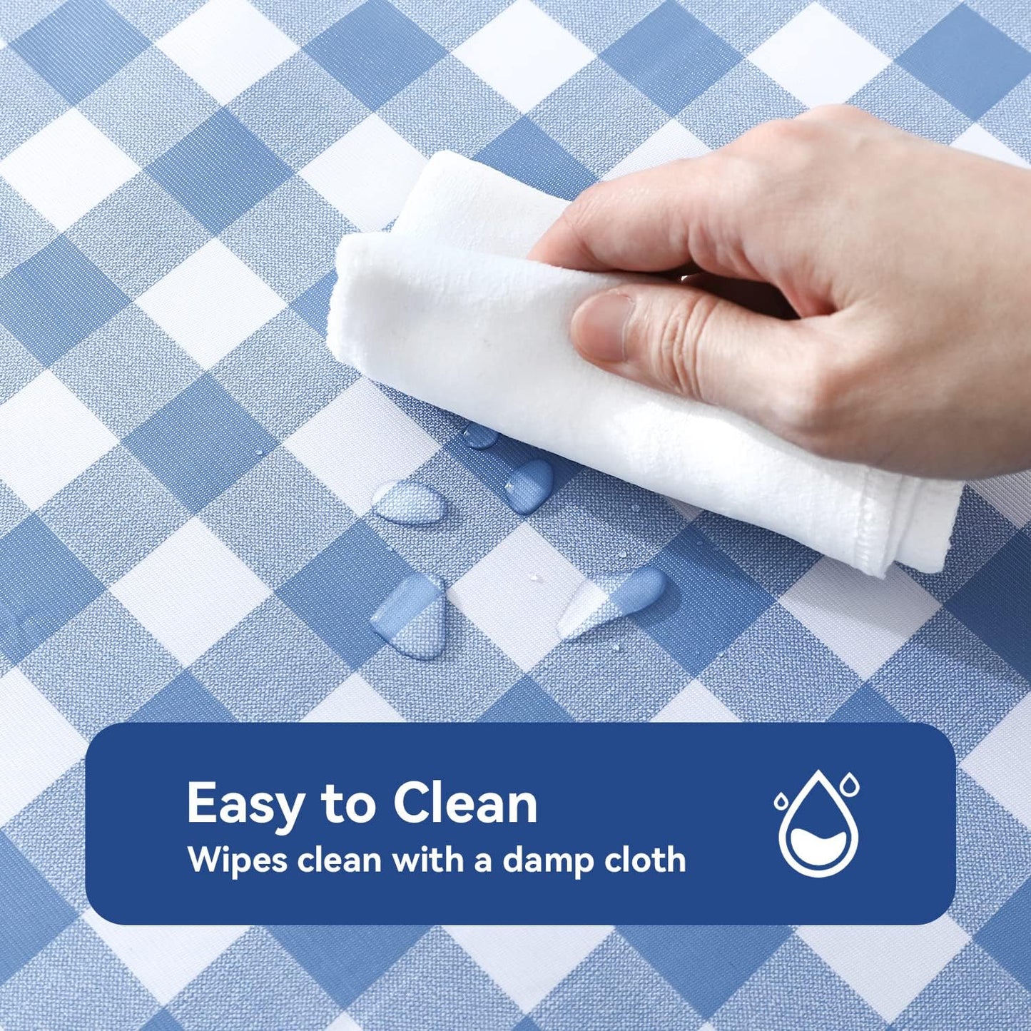 Blue & White Gingham Tablecloth – Waterproof Rectangular Table Cover for Dining Room, Kitchen or Picnic