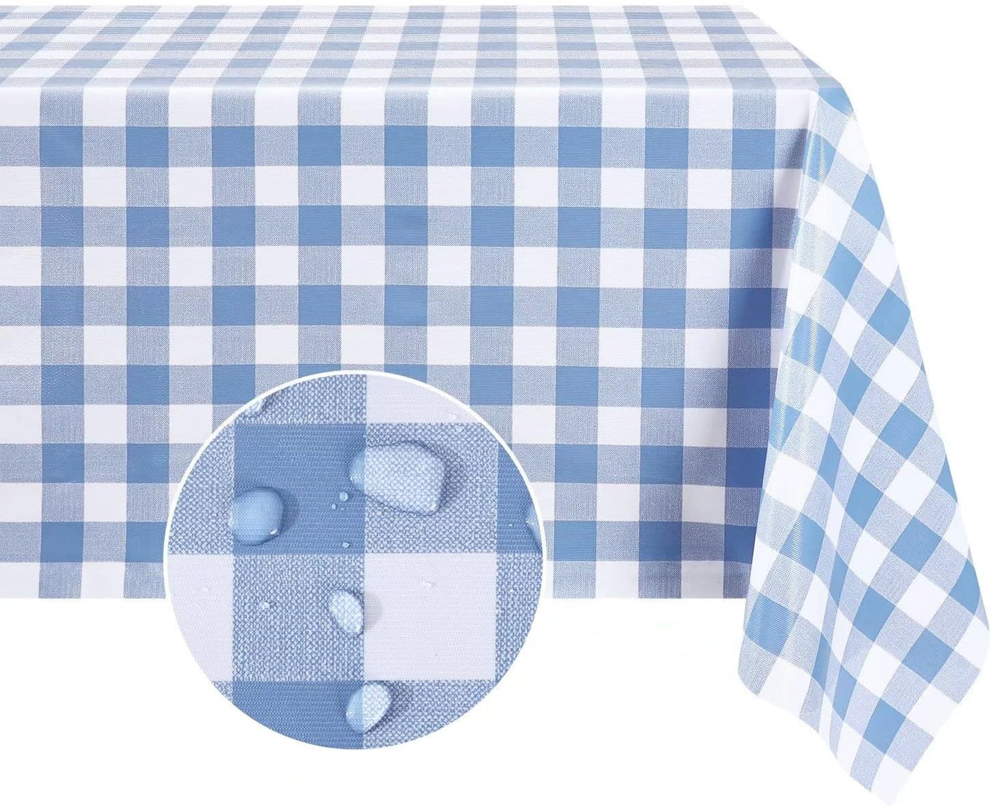 Blue & White Gingham Tablecloth – Waterproof Rectangular Table Cover for Dining Room, Kitchen or Picnic
