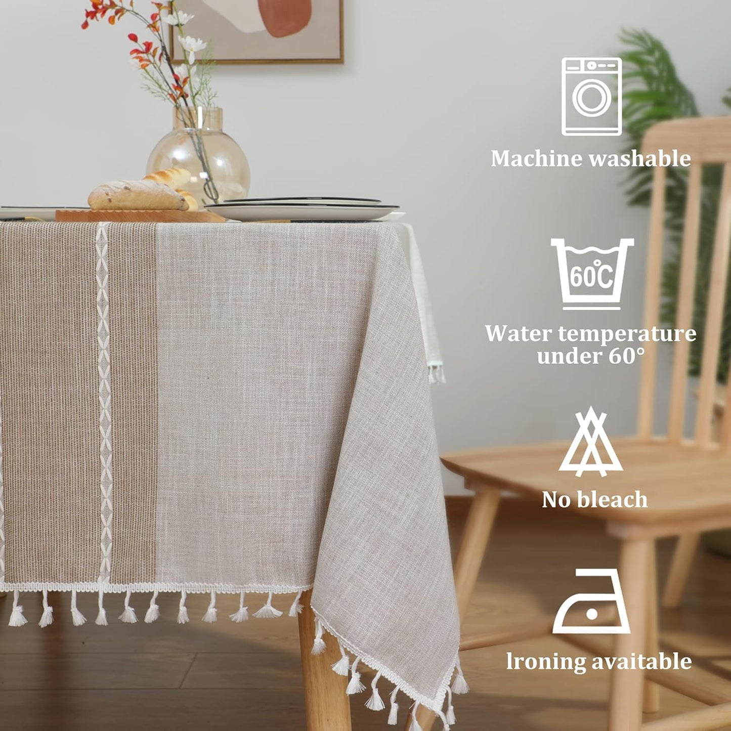Minimalist Striped Tassel Tablecloth – Rectangular Decorative Table Cover for Dining Room, Kitchen, or Café