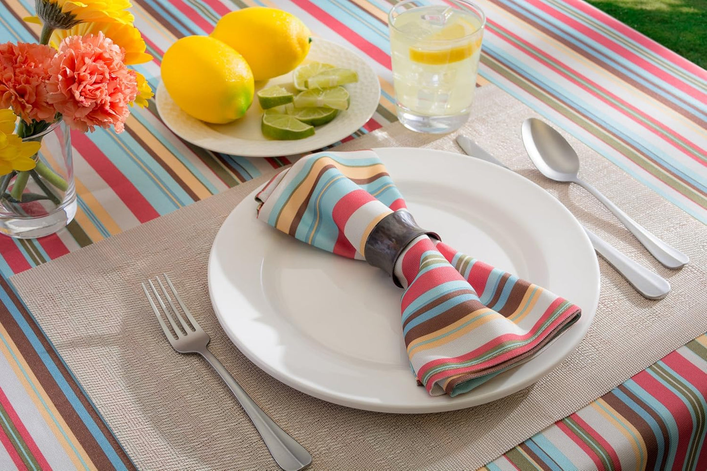 60x84 Inch Rectangular Striped Tablecloth – Waterproof & Stain-Resistant – Colorful Pattern for Indoor/Outdoor Use