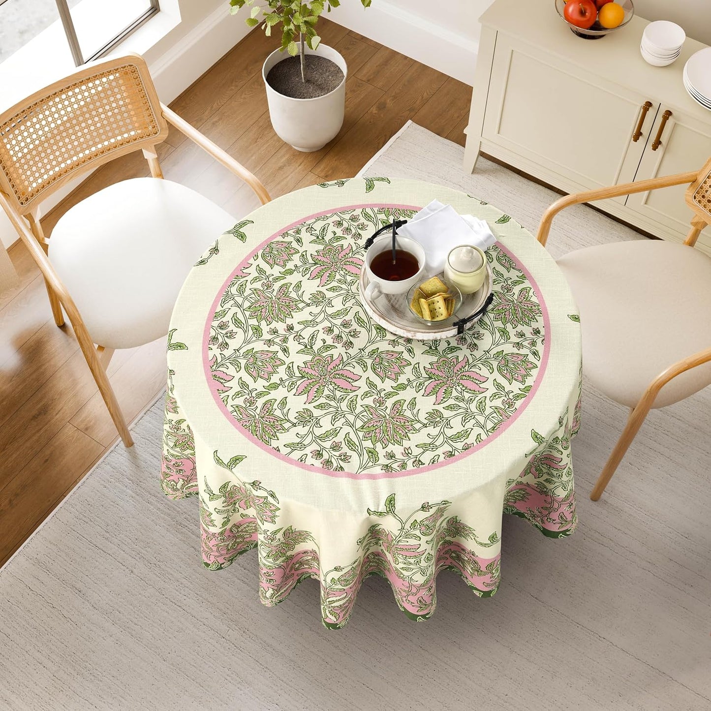 60 Inch Round Vintage Floral Tablecloth – Waterproof & Stain-Resistant – Classic European Style