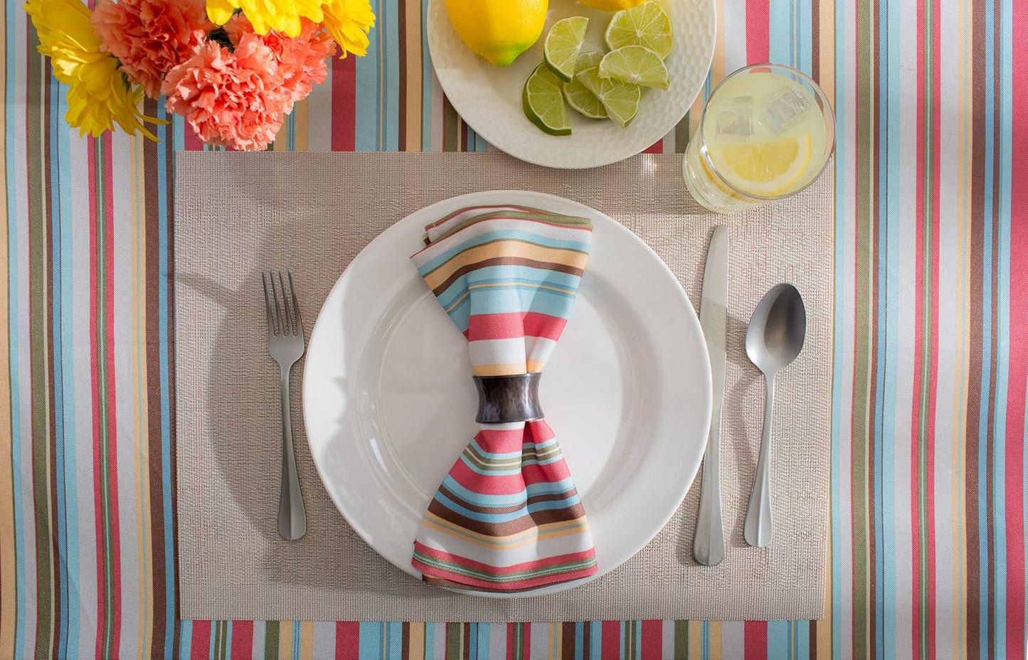 60x84 Inch Rectangular Striped Tablecloth – Waterproof & Stain-Resistant – Colorful Pattern for Indoor/Outdoor Use