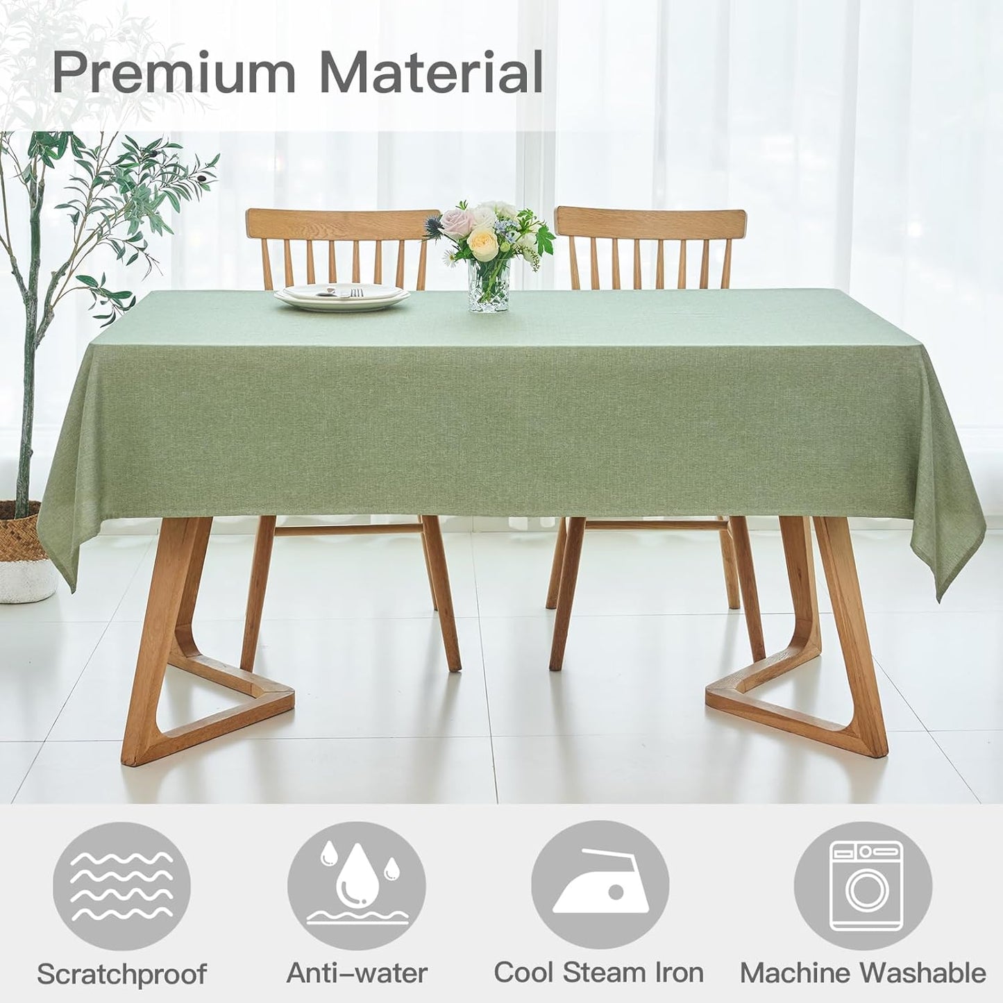 Modern Green Waterproof Rectangular Tablecloth 52 x 70 Inch for Dining and Kitchen Tables