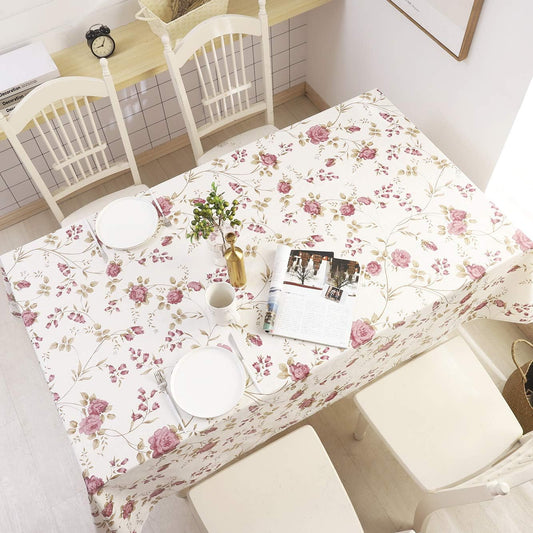 60 x 84 Inch Romantic Floral Tablecloth – Waterproof & Stain-Resistant – Rose Vine Print Rectangular Table Cover