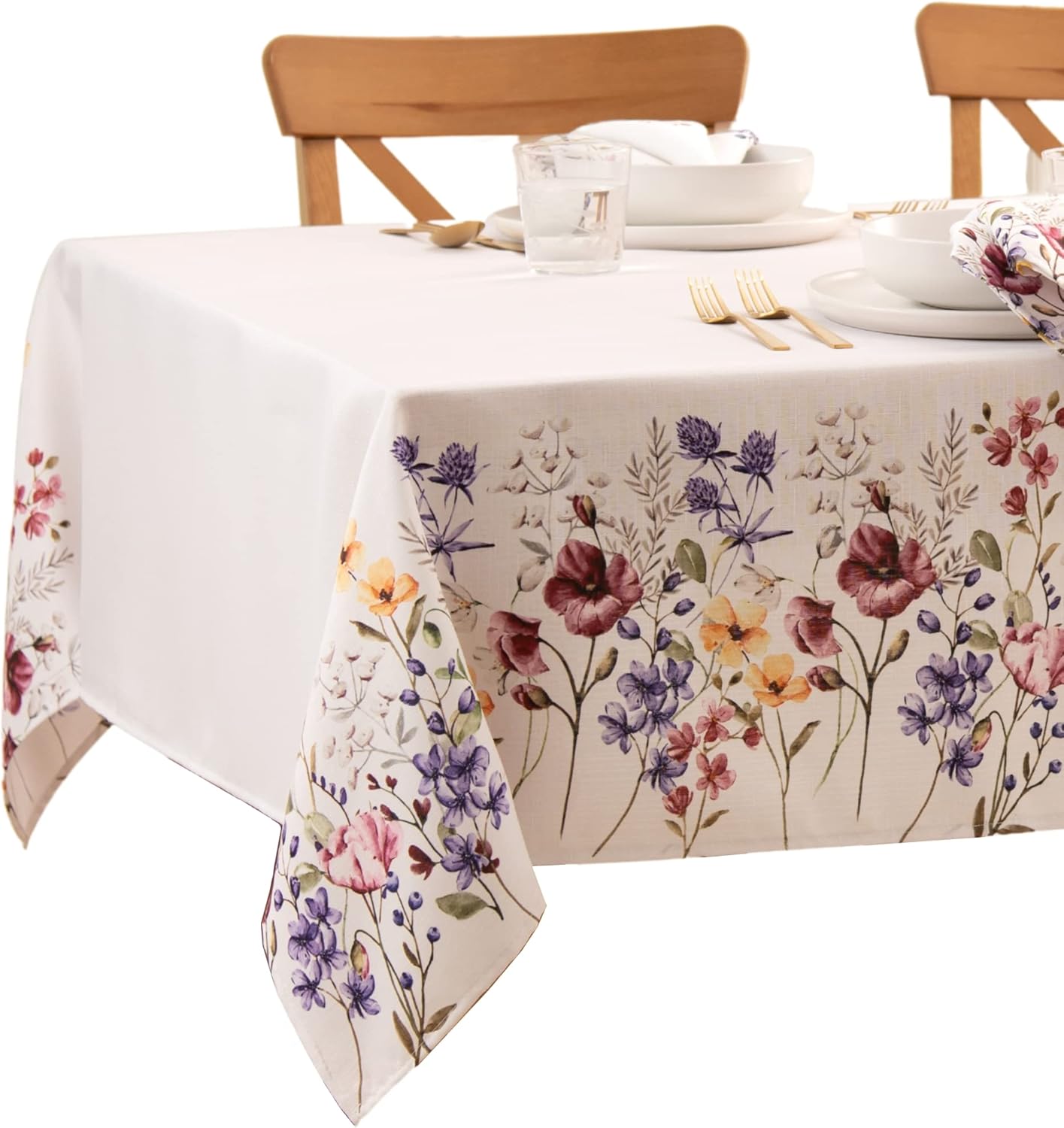 60 x 84 Inch Floral Border Tablecloth – Waterproof, Stain-Resistant – Elegant Rectangular Table Cover