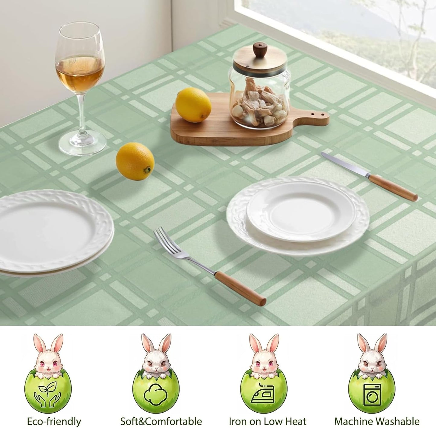 Waterproof & Stain-Resistant Tablecloth with Checkered Pattern – 52x70 inch Rectangular