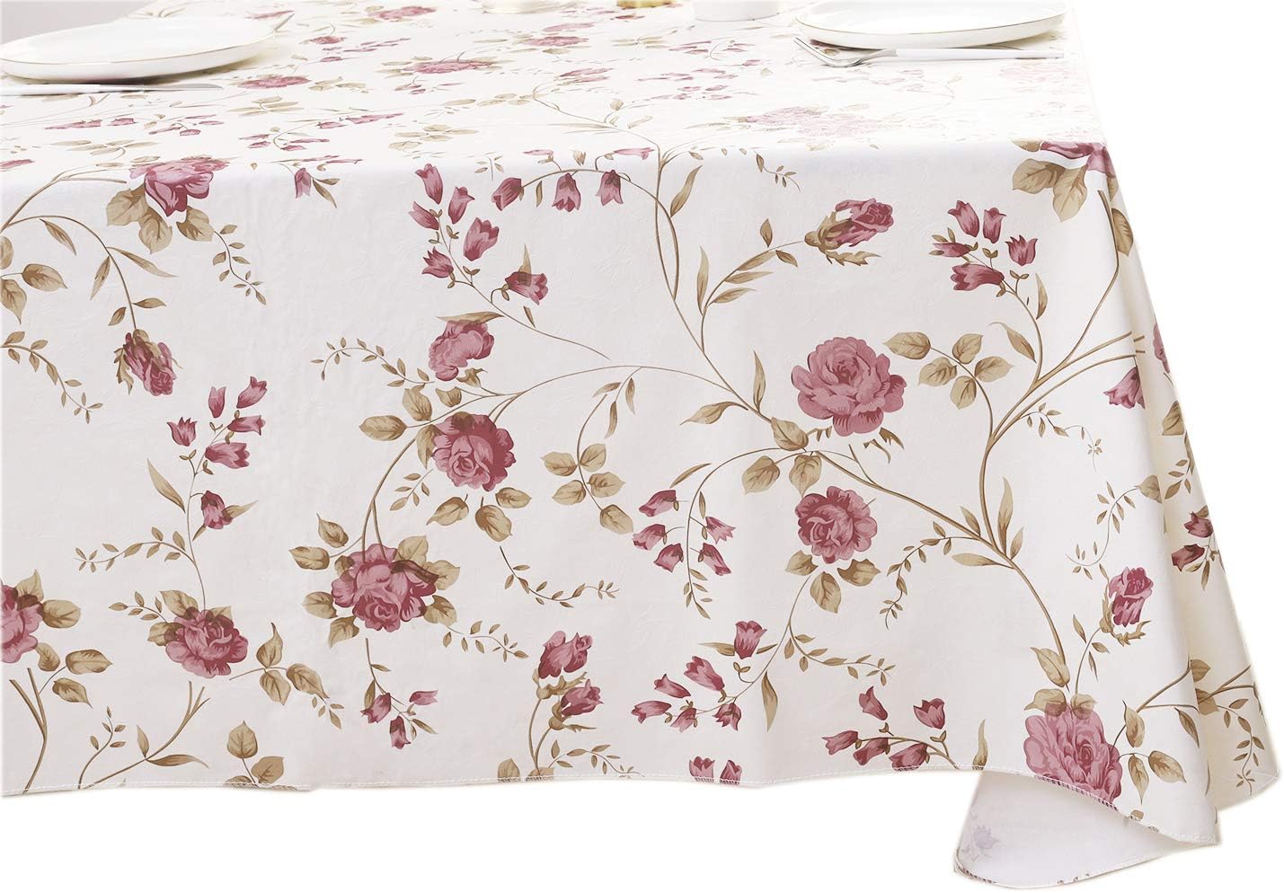 60 x 84 Inch Romantic Floral Tablecloth – Waterproof & Stain-Resistant – Rose Vine Print Rectangular Table Cover