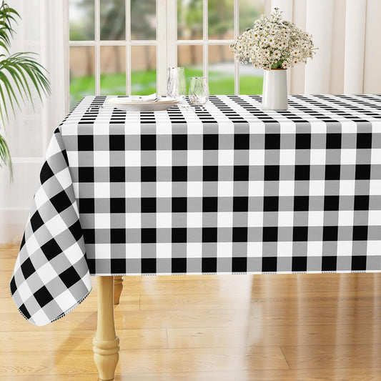 Classic Black and White Checkered Tablecloth – 60x84 Inch Rectangular – Waterproof, Wrinkle-Free