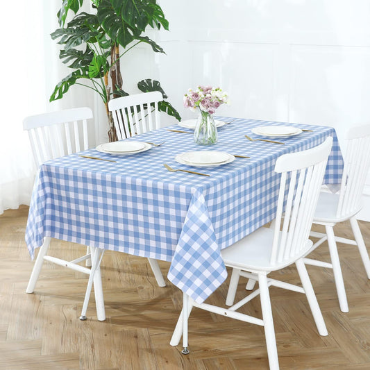 Blue & White Gingham Tablecloth – Waterproof Rectangular Table Cover for Dining Room, Kitchen or Picnic