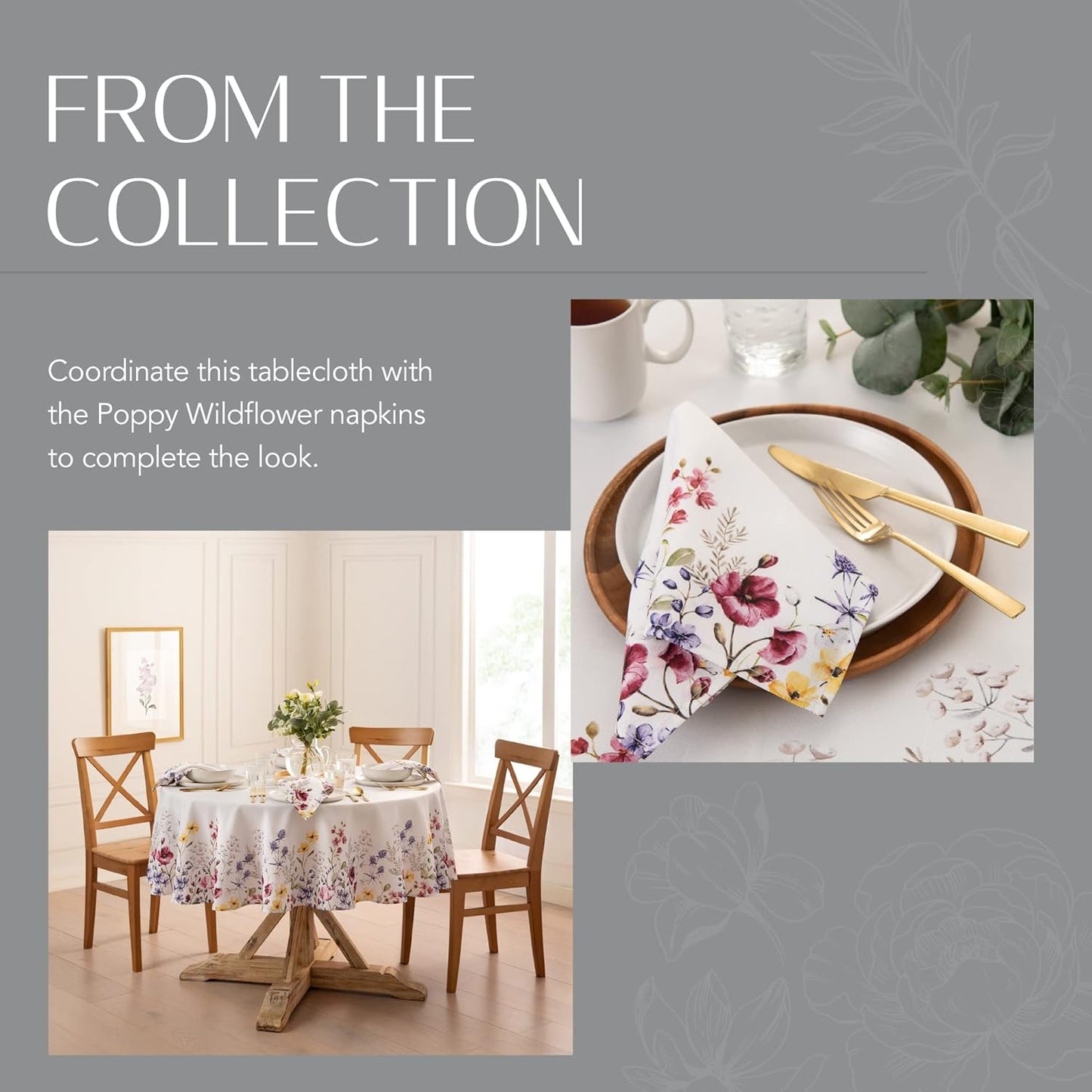 60 x 84 Inch Floral Border Tablecloth – Waterproof, Stain-Resistant – Elegant Rectangular Table Cover