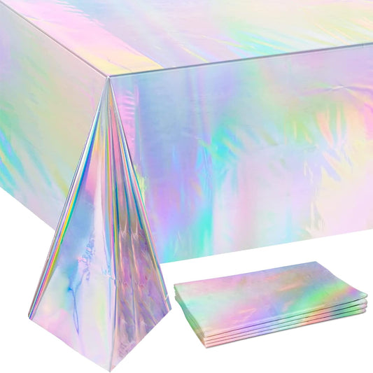 Holographic Rainbow Plastic Tablecloth – 108 x 54 Inch – Iridescent Party Decoration for Birthday, Wedding, Events