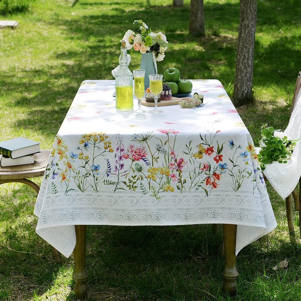 52 x 70 Inch Wildflower Tablecloth – Rectangular, Waterproof, Stain-Resistant – Garden Style