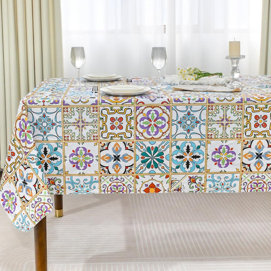 Colorful Mediterranean Mosaic Tablecloth – Waterproof & Stain-Resistant – 52x70 inch Rectangular