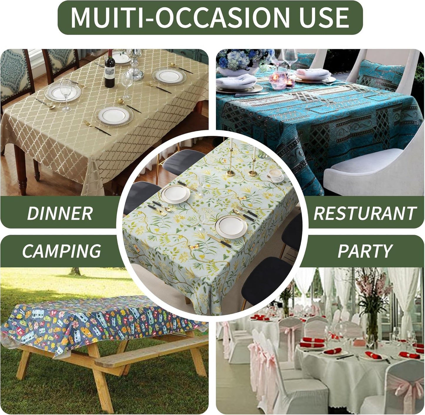 Waterproof Floral Tablecloth with Butterfly Design – Spill-Resistant Table Cover