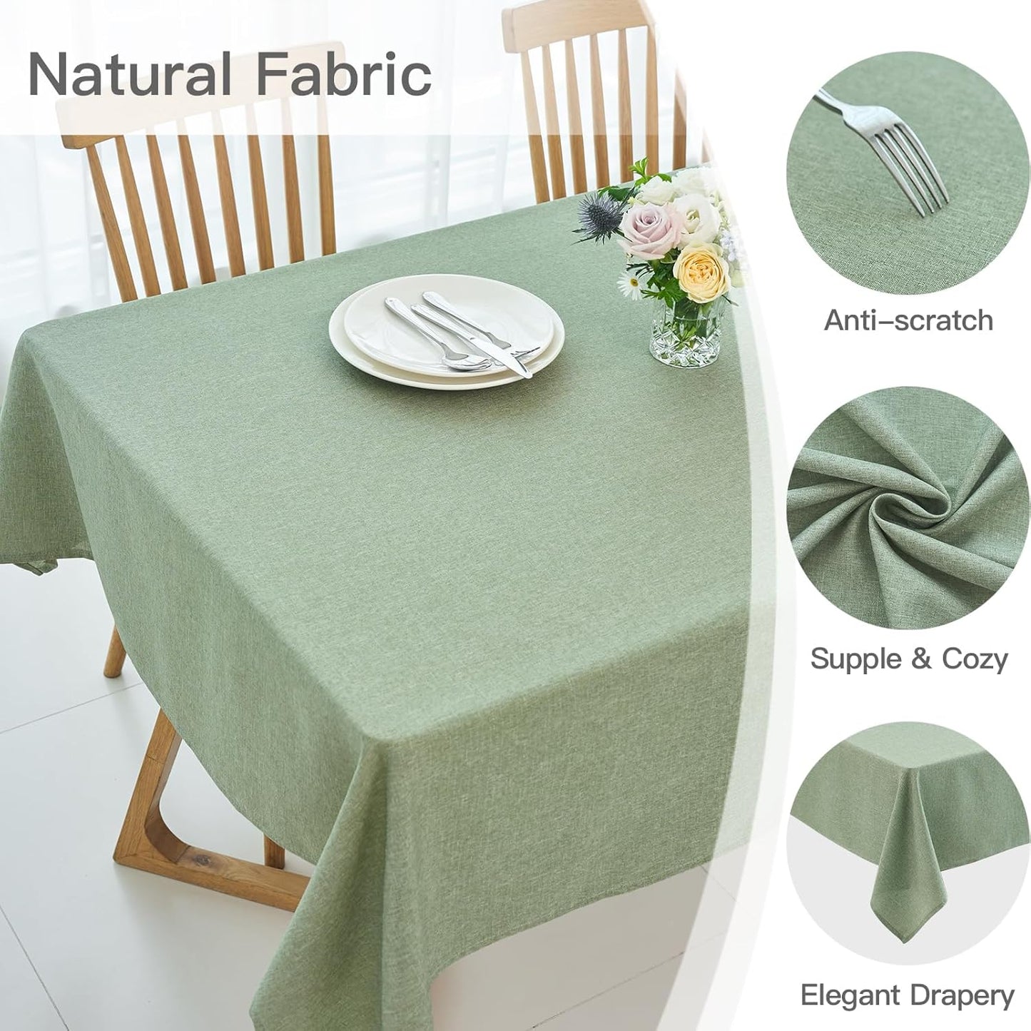 Modern Green Waterproof Rectangular Tablecloth 52 x 70 Inch for Dining and Kitchen Tables