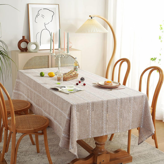 60 x 84 Inch Rustic Faux Linen Tablecloth – Water-Resistant Farmhouse Style – Rectangular Dining Table Cover