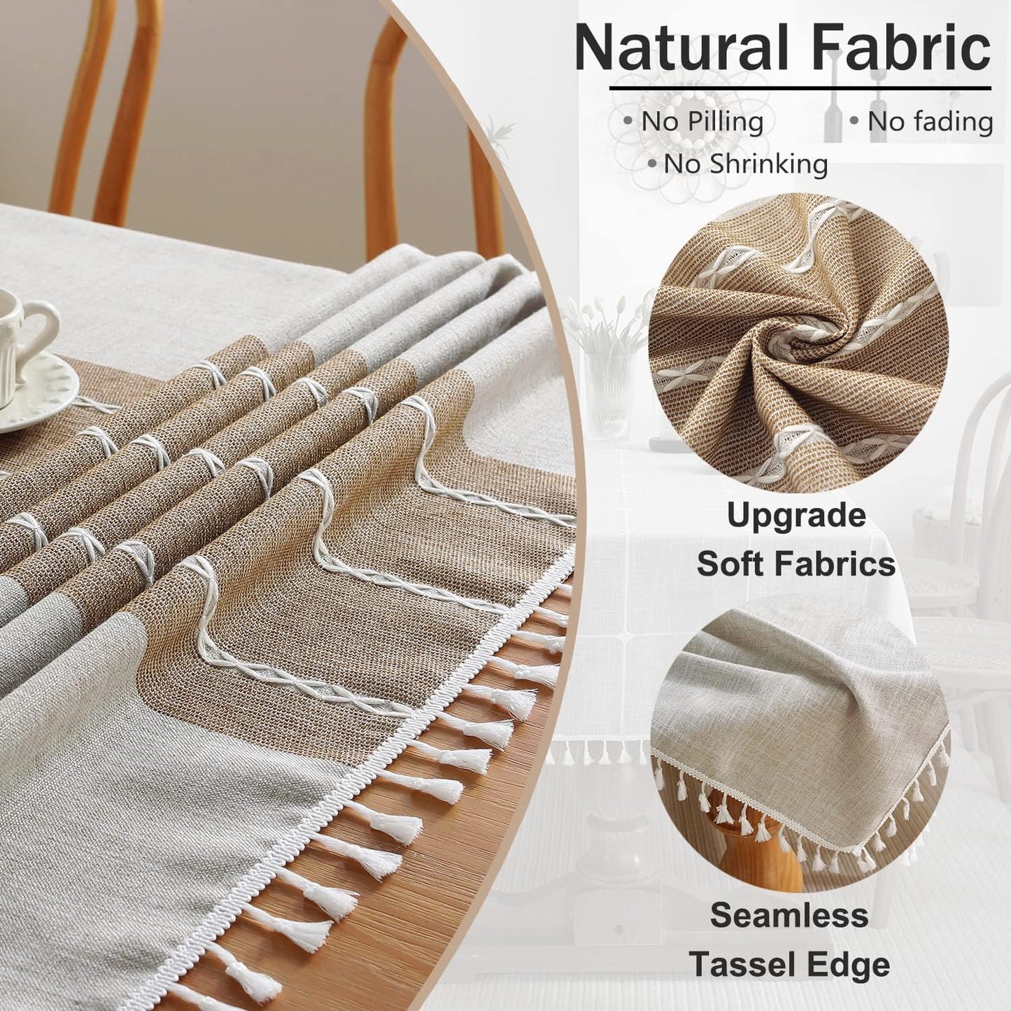 Minimalist Striped Tassel Tablecloth – Rectangular Decorative Table Cover for Dining Room, Kitchen, or Café