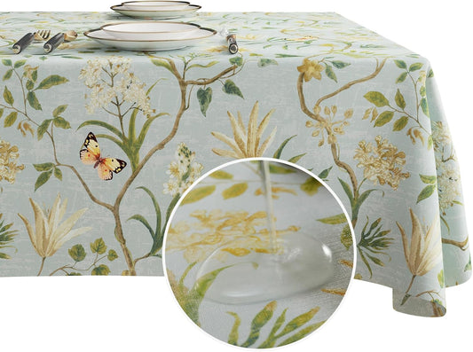 Waterproof Floral Tablecloth with Butterfly Design – Spill-Resistant Table Cover