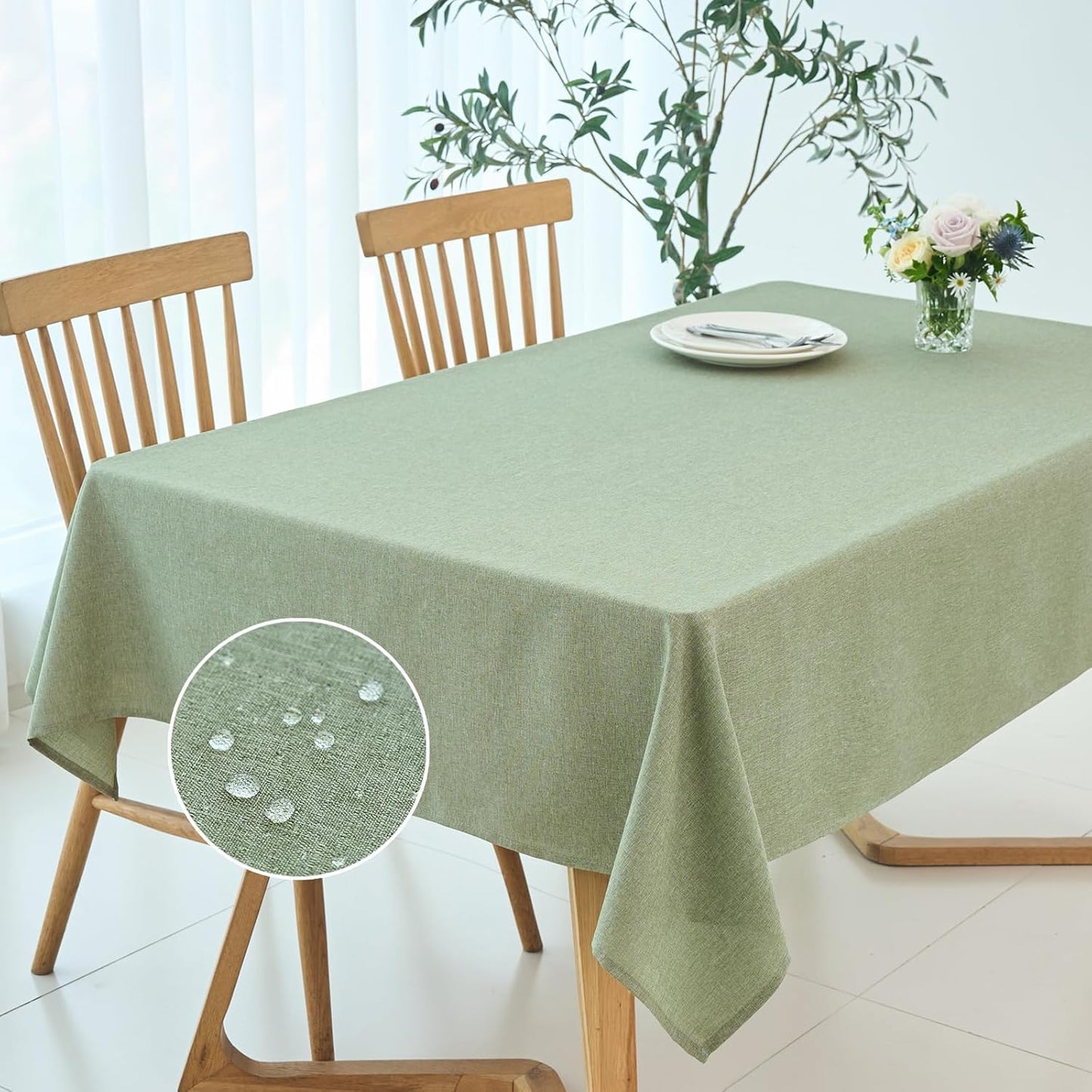 Modern Green Waterproof Rectangular Tablecloth 52 x 70 Inch for Dining and Kitchen Tables