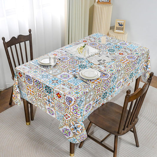 Colorful Mediterranean Mosaic Tablecloth – Waterproof & Stain-Resistant – 52x70 inch Rectangular