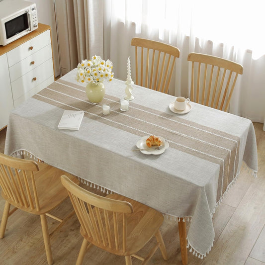 Minimalist Striped Tassel Tablecloth – Rectangular Decorative Table Cover for Dining Room, Kitchen, or Café