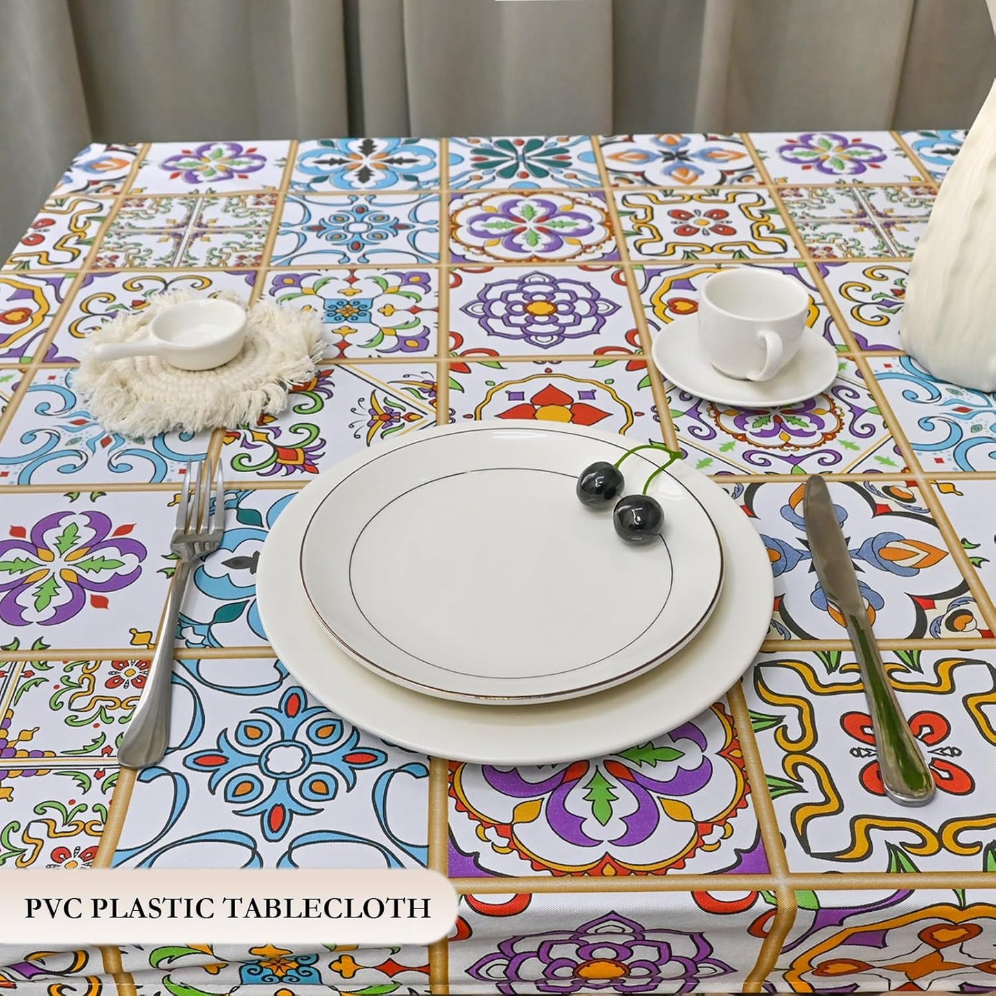 Colorful Mediterranean Mosaic Tablecloth – Waterproof & Stain-Resistant – 52x70 inch Rectangular