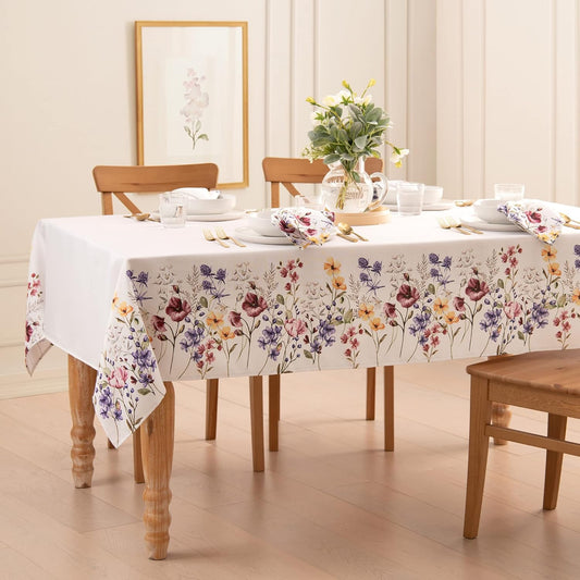 60 x 84 Inch Floral Border Tablecloth – Waterproof, Stain-Resistant – Elegant Rectangular Table Cover