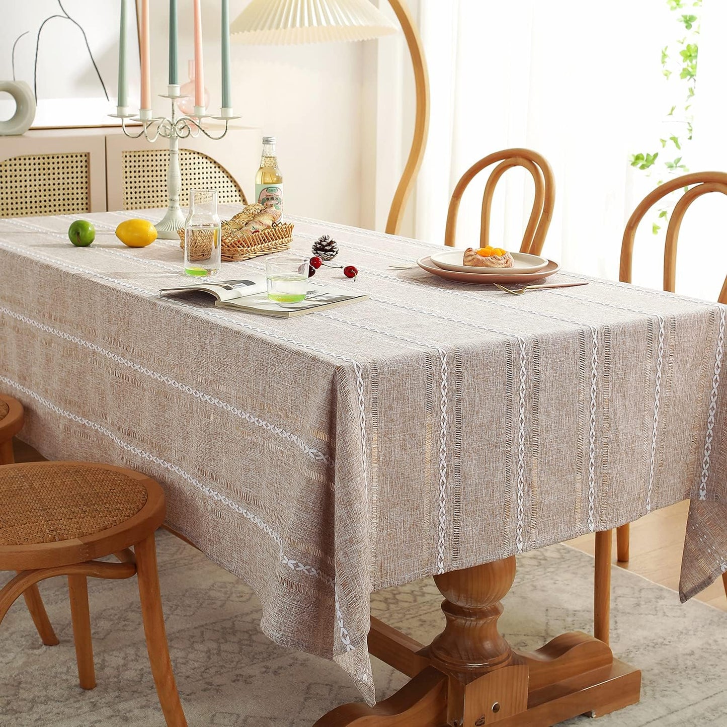 60 x 84 Inch Rustic Faux Linen Tablecloth – Water-Resistant Farmhouse Style – Rectangular Dining Table Cover
