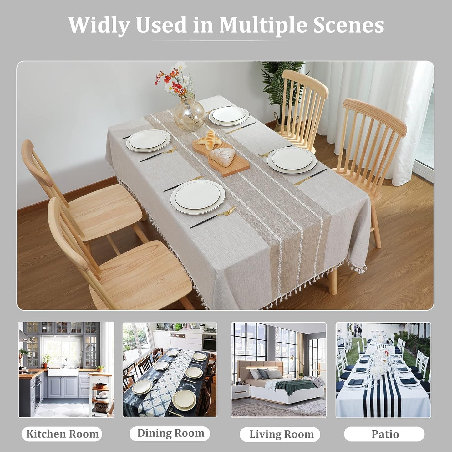 Minimalist Striped Tassel Tablecloth – Rectangular Decorative Table Cover for Dining Room, Kitchen, or Café