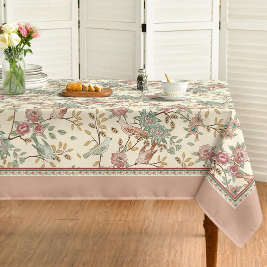 Country Bird & Floral Print Tablecloth – Waterproof & Stain-Resistant – Rectangular Dining Table Cover