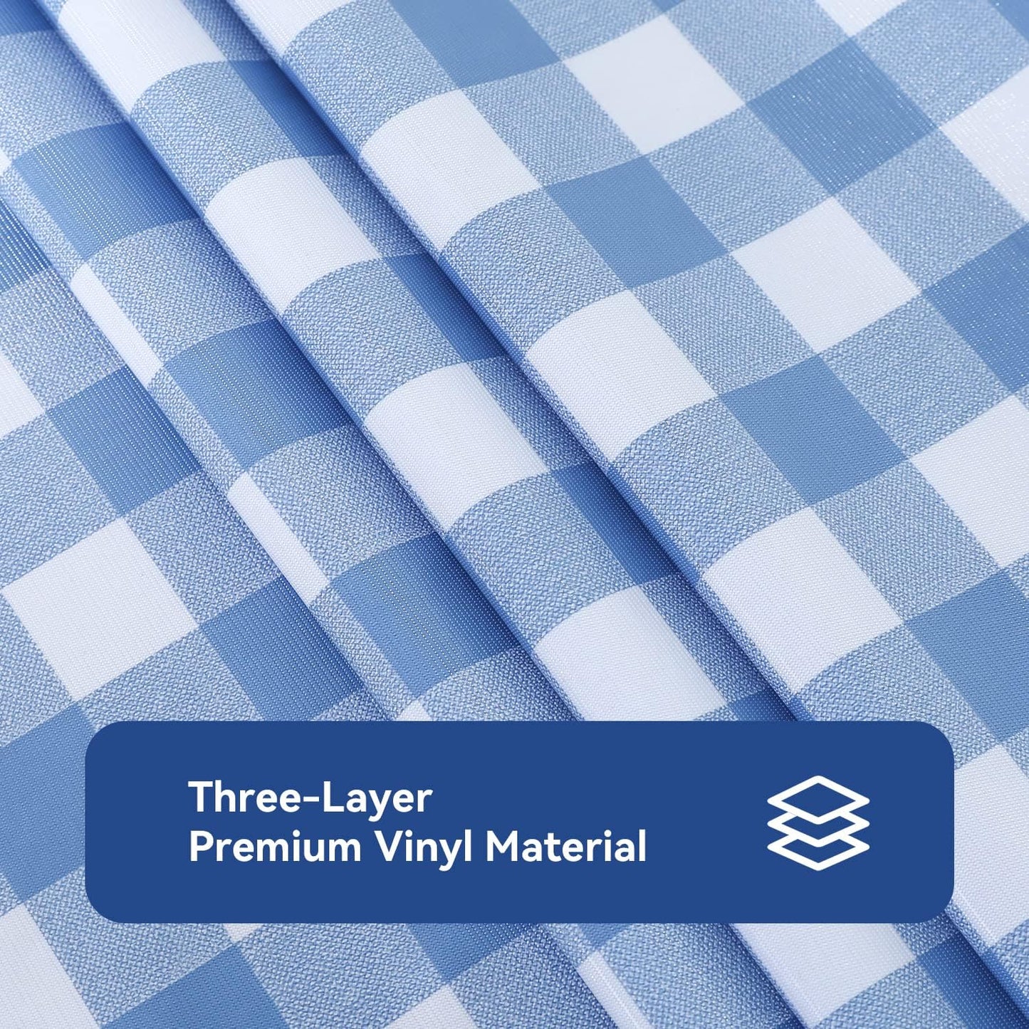 Blue & White Gingham Tablecloth – Waterproof Rectangular Table Cover for Dining Room, Kitchen or Picnic