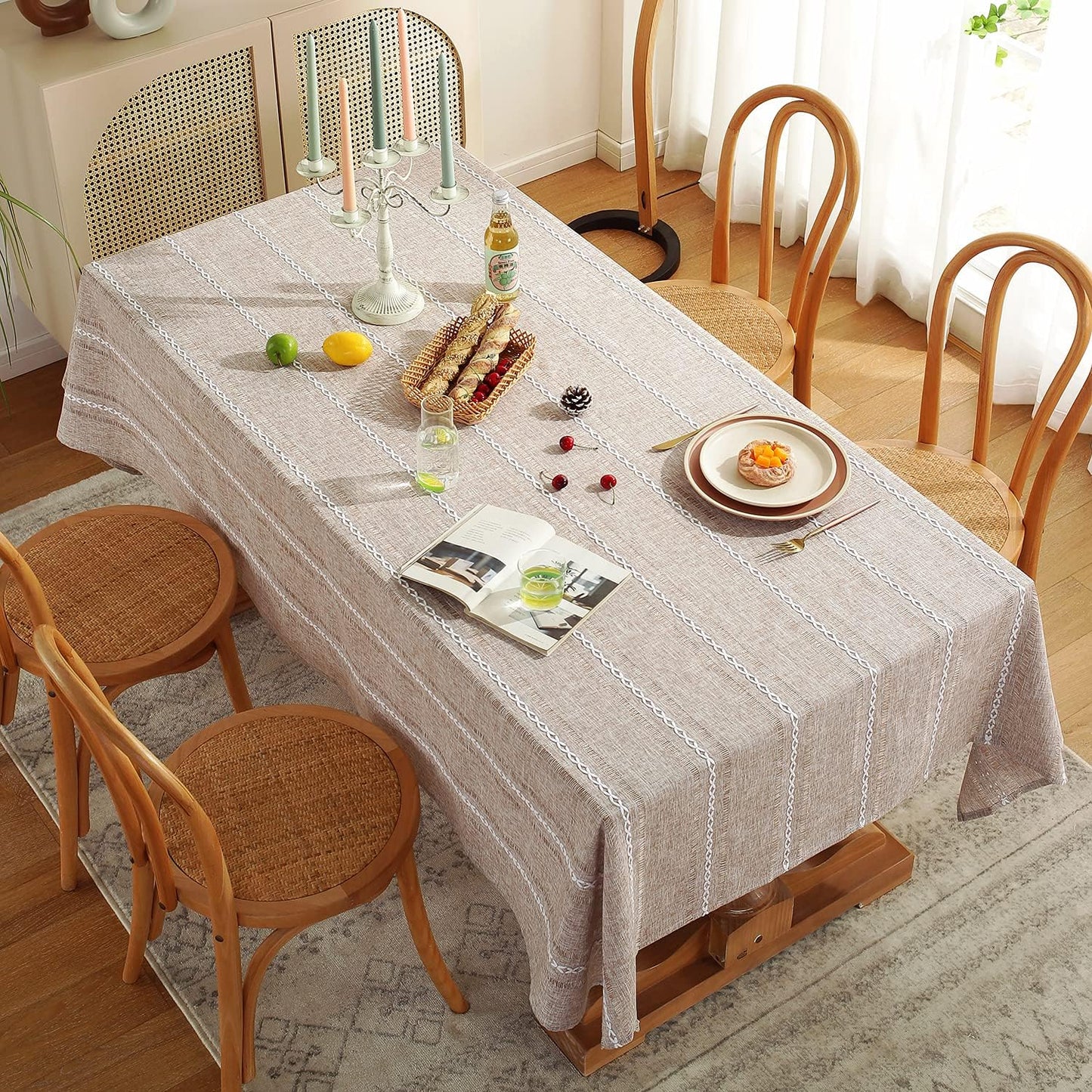 60 x 84 Inch Rustic Faux Linen Tablecloth – Water-Resistant Farmhouse Style – Rectangular Dining Table Cover