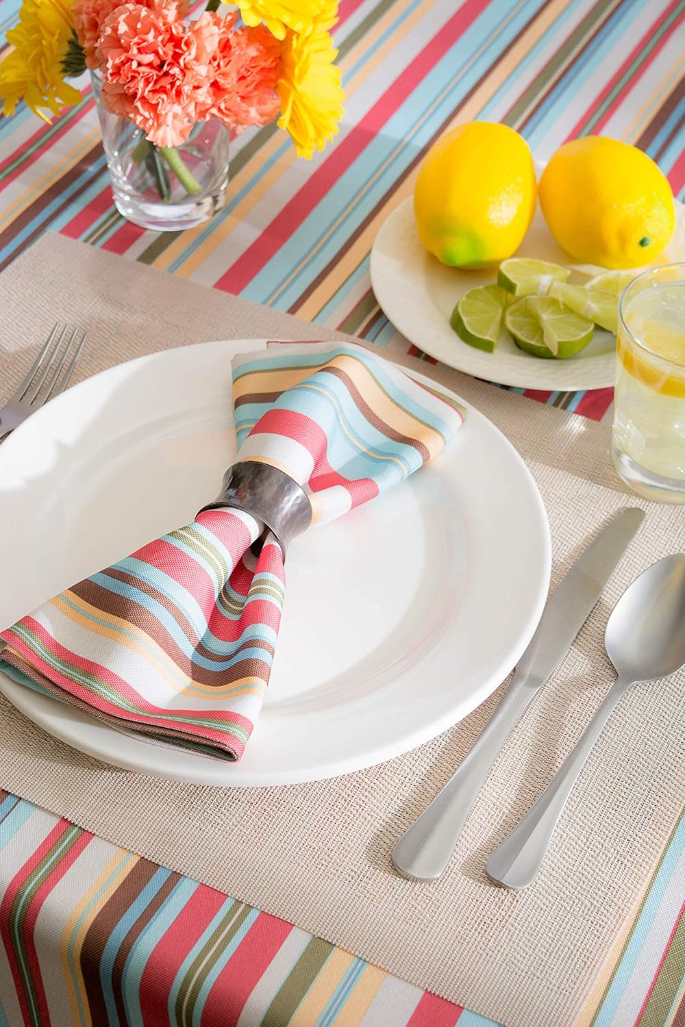 60x84 Inch Rectangular Striped Tablecloth – Waterproof & Stain-Resistant – Colorful Pattern for Indoor/Outdoor Use
