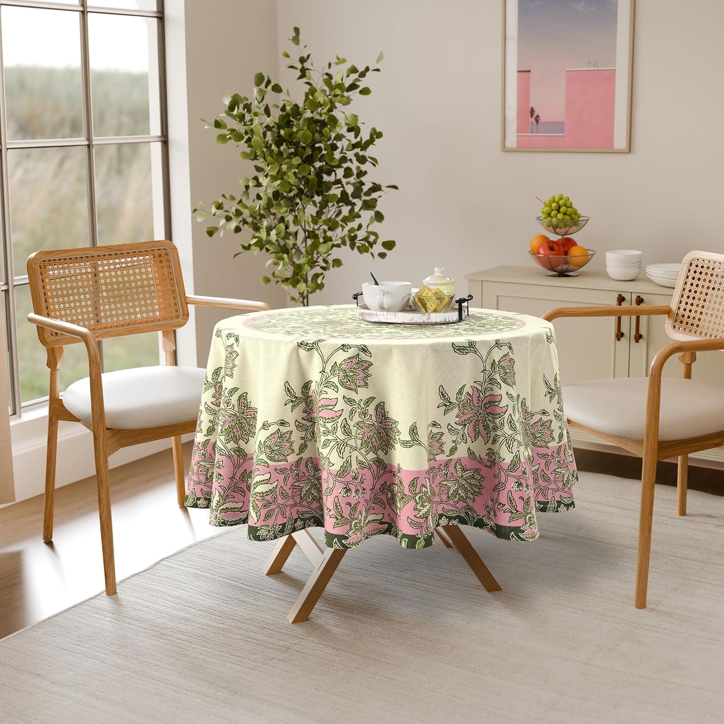 60 Inch Round Vintage Floral Tablecloth – Waterproof & Stain-Resistant – Classic European Style